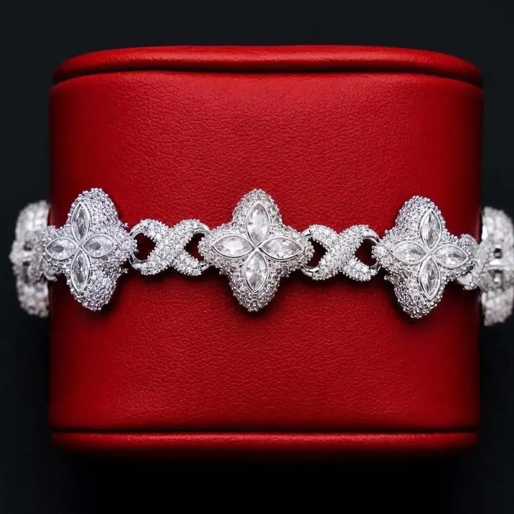 Iced Out Clover Flower Bracelet C 5 D 5
